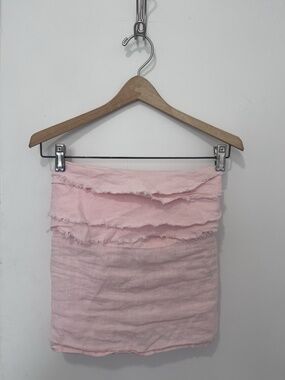Y2K Vintage Juicy Couture Baby Pink Linen Ruffle Open Back Tube Top Size Petite
